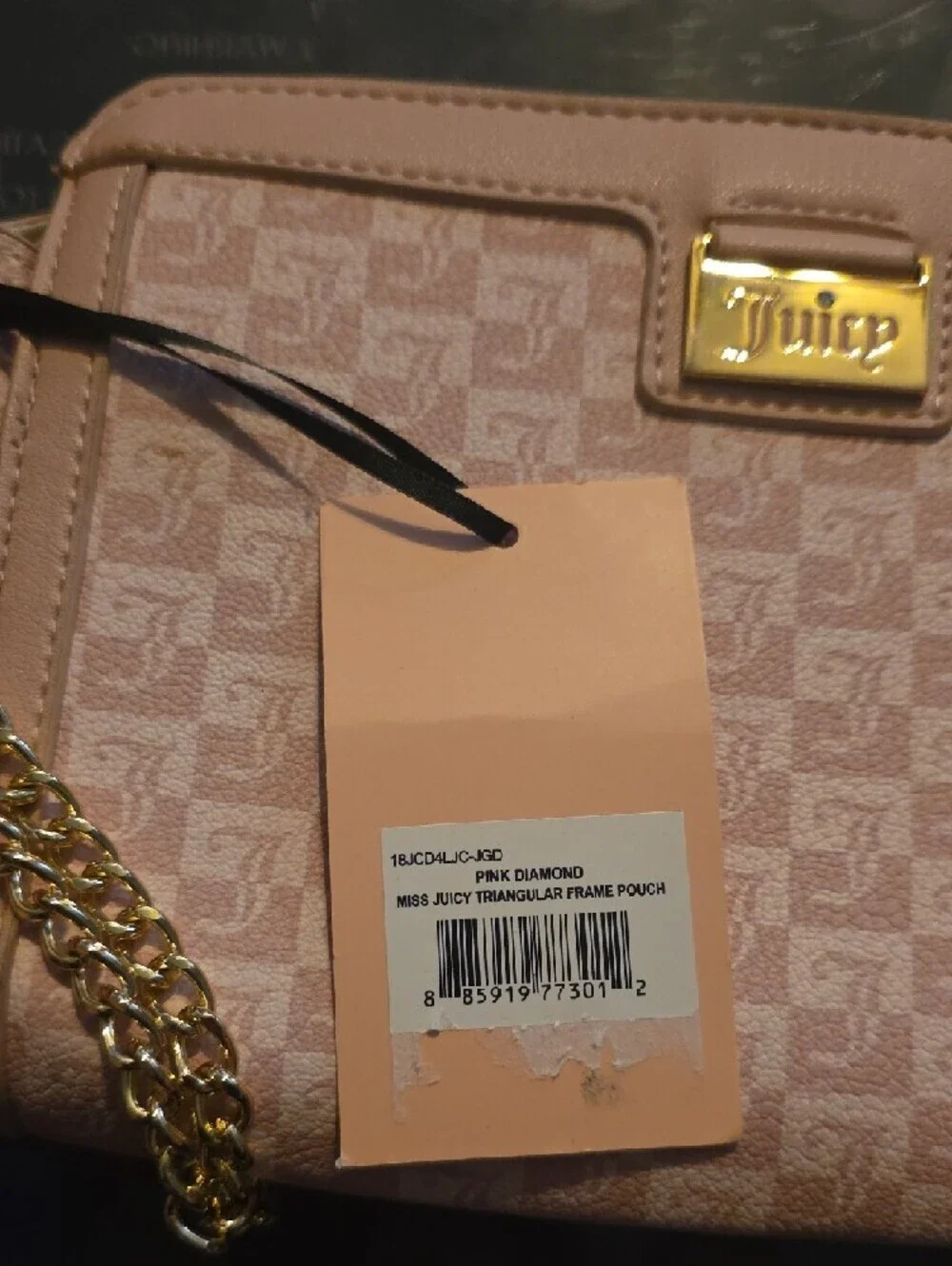 Juicy Couture Light Pink Monogram Wristlet with Gold Plaque